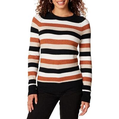Amazon Essentials Damen-Pullover, Klassische Passform, weich, langärmelig, Rundhalsausschnitt, Schwarz/Braun, Rugby-Streifen, Größe XS Amazon Essentials Damen-Pullover, Klassische Passform, weich, langärmelig, Rundhalsausschnitt, Schwarz/Braun, Rugby-Streifen, Größe XS