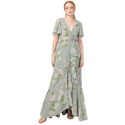 Anaya with Love Damen Women's Maxi Ladies Wrap V-Neck Flutter Sleeve Ruffle A-line Bridesmaid Wedding Guest Occasion Prom Ball Gown Dress, Sage Green Floral, 40 EU Anaya with Love Damen Women's Maxi Ladies Wrap V-Neck Flutter Sleeve Ruffle A-line Bridesmaid Wedding Guest Occasion Prom Ball Gown Dress, Sage Green Floral, 40 EU