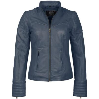 URBAN 5884 Damen Lederjacke, Jacke aus echtem Lammfell, Kurz und Enganliegend, Glattes und Weiches Leder, Blau, L URBAN 5884 Damen Lederjacke, Jacke aus echtem Lammfell, Kurz und Enganliegend, Glattes und Weiches Leder, Blau, L