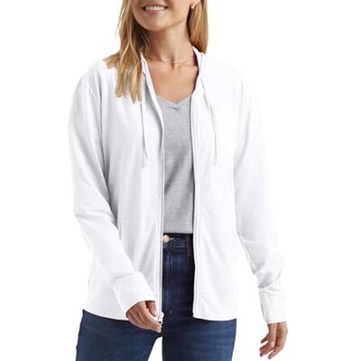 Hanes Damen Jersey Full Zip Hoodie Weiß Groß Hanes Damen Jersey Full Zip Hoodie Weiß Groß