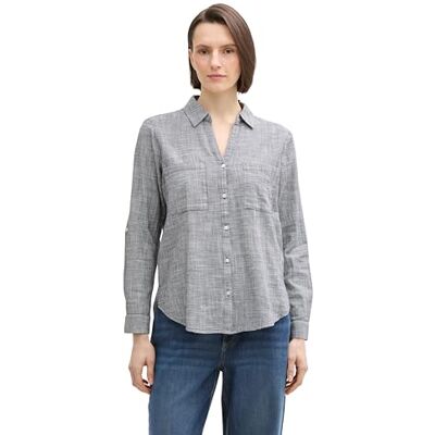 TOM TAILOR Damen 1035247 Bluse Mit Brusttaschen Aus Baumwolle, 37495 Midnight Navy Blue, 46 EU TOM TAILOR Damen 1035247 Bluse Mit Brusttaschen Aus Baumwolle, 37495 Midnight Navy Blue, 46 EU