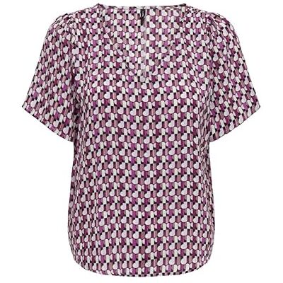 ONLY Damen Onlalma Life Vis S/S V-Neck Top Bluse, Magenta Purple/AOP:584 Posh, Small ONLY Damen Onlalma Life Vis S/S V-Neck Top Bluse, Magenta Purple/AOP:584 Posh, Small