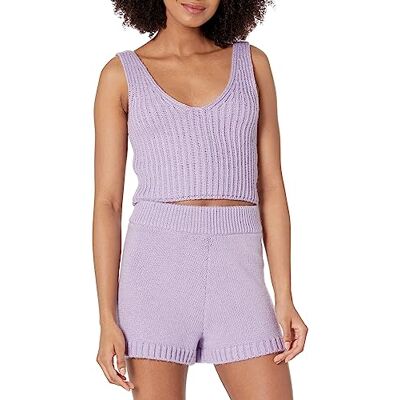 The Drop Damen Sylvie Rippstrick-Tanktop mit V-Ausschnitt vorn und hinten, strukturiert, bauchfrei, Digitaler Lavendel, S The Drop Damen Sylvie Rippstrick-Tanktop mit V-Ausschnitt vorn und hinten, strukturiert, bauchfrei, Digitaler Lavendel, S