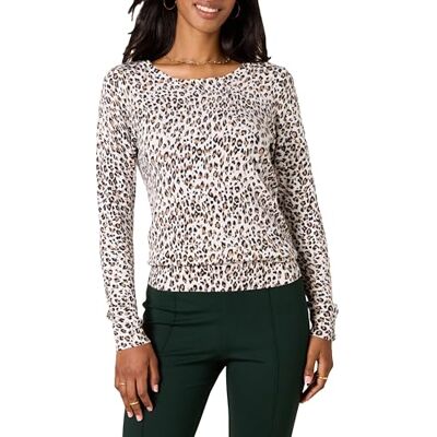 Amazon Essentials Damen Leichter, Langärmeliger Pullover Mit Rundhalsausschnitt (Erhältlich in Übergröße), Weiß Gepardenaufdruck, XXL Amazon Essentials Damen Leichter, Langärmeliger Pullover Mit Rundhalsausschnitt (Erhältlich in Übergröße), Weiß Gepardenaufdruck, XXL