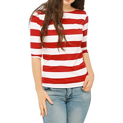 Allegra K Damen Gestreiftes Shirt U Boot Ausschnitt Halbarm Party Ferien Streifen Top Bluse Rot XS Allegra K Damen Gestreiftes Shirt U Boot Ausschnitt Halbarm Party Ferien Streifen Top Bluse Rot XS