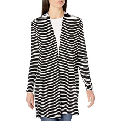 Amazon Essentials Damen Langärmelige Strickjacke, Vorne Offen, Schwarz Weiß Querstreifen, S Amazon Essentials Damen Langärmelige Strickjacke, Vorne Offen, Schwarz Weiß Querstreifen, S