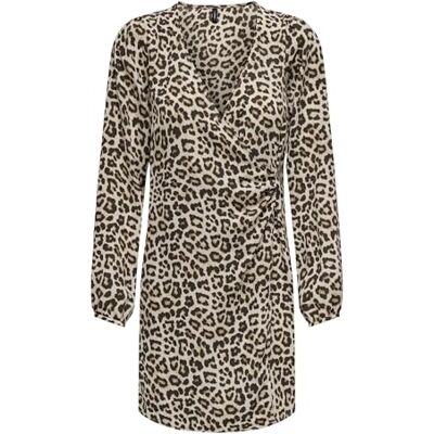 ONLY Damen ONLALMA Life Poly L/S GINA Dress Kleid, Pumice Stone/AOP:599 Leo, L ONLY Damen ONLALMA Life Poly L/S GINA Dress Kleid, Pumice Stone/AOP:599 Leo, L