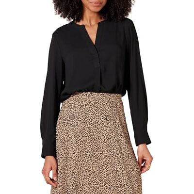 Amazon Essentials Damen Langärmlige Popover-Bluse aus Georgette mit lockerer Passform, Schwarz, XS Amazon Essentials Damen Langärmlige Popover-Bluse aus Georgette mit lockerer Passform, Schwarz, XS