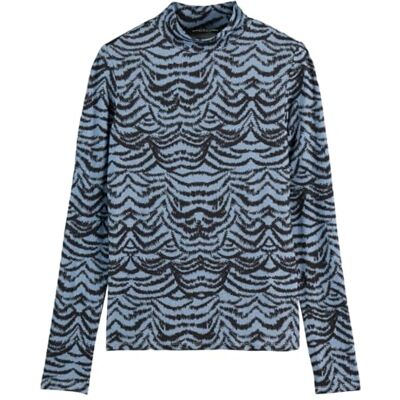 Scotch & Soda Langärmeliges Damen-T-Shirt mit Stehkragen, Bedruckt, Ikat Feather Blue V457, L Scotch & Soda Langärmeliges Damen-T-Shirt mit Stehkragen, Bedruckt, Ikat Feather Blue V457, L