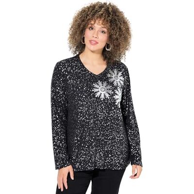 Ulla Popken Damen große Größen Übergrößen Plus Size Sweatshirt, Schneeflocken, V-Ausschnitt, Langarm Ulla Popken Damen große Größen Übergrößen Plus Size Sweatshirt, Schneeflocken, V-Ausschnitt, Langarm