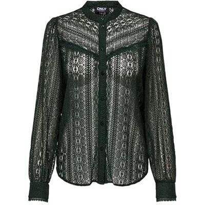 ONLY Damen Onlreba Lace L/S Shirt WVN Noos Femininer Hemdkragen, Mit Geknöpften Manschetten Und Regular Fit, Scarab, XS ONLY Damen Onlreba Lace L/S Shirt WVN Noos Femininer Hemdkragen, Mit Geknöpften Manschetten Und Regular Fit, Scarab, XS