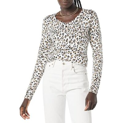 Amazon Essentials Damen Leichter Langarm-Pullover Mit V-Ausschnitt, Weiß Gepard, XXL Amazon Essentials Damen Leichter Langarm-Pullover Mit V-Ausschnitt, Weiß Gepard, XXL