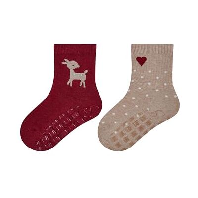 Sterntaler ABS Socken Doppelpack Mädchen – Flauschige Stoppersocken mit Innenfrottee – Rutschfeste Kinder Haussocken – dunkelrot melange, Größe 24 Sterntaler ABS Socken Doppelpack Mädchen – Flauschige Stoppersocken mit Innenfrottee – Rutschfeste Kinder Haussocken – dunkelrot melange, Größe 24