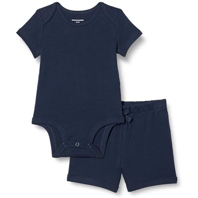 Amazon Essentials Unisex Baby Set aus Body und Shorts, Marineblau, 12 Monate Amazon Essentials Unisex Baby Set aus Body und Shorts, Marineblau, 12 Monate