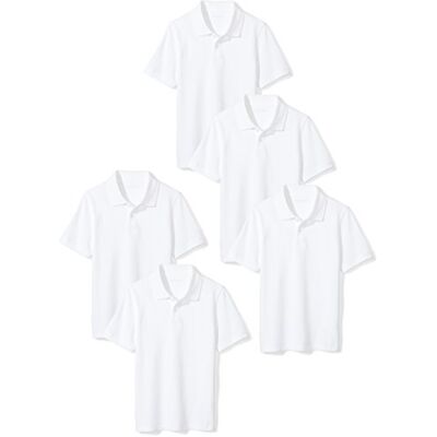 Amazon Essentials Toddler Boy's Short Sleeve Uniform Pique Polo (5 Pack) Shirt, bright white pack, 2T Amazon Essentials Toddler Boy's Short Sleeve Uniform Pique Polo (5 Pack) Shirt, bright white pack, 2T
