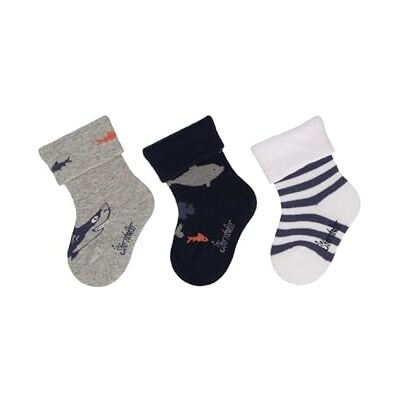 Sterntaler Baby -Socken 3er Pack Hai für Jungen Babysocken mit Umschlag und Motiven Socken für Babys im Set leicht, flexibel und strapazierfähig hellgrau melange, 14 Sterntaler Baby -Socken 3er Pack Hai für Jungen Babysocken mit Umschlag und Motiven Socken für Babys im Set leicht, flexibel und strapazierfähig hellgrau melange, 14