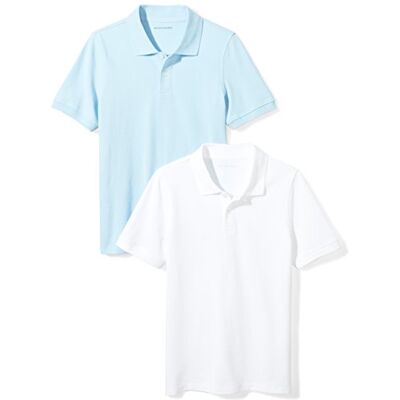 Amazon Essentials Jungen Kurzärmlige Piqué-Poloshirts Für Schuluniformen, 2er Pack, Weiß/Hellblau, 4 Jahre Amazon Essentials Jungen Kurzärmlige Piqué-Poloshirts Für Schuluniformen, 2er Pack, Weiß/Hellblau, 4 Jahre