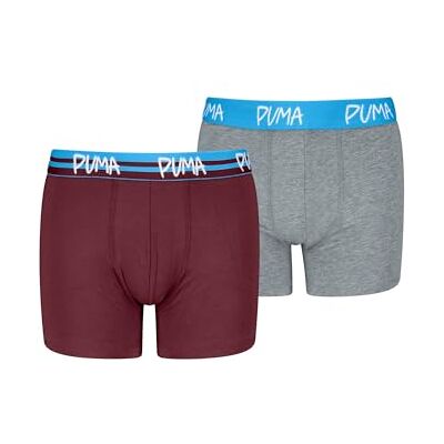 Puma Jungen Script Logo Boxer Briefs, Burgundy/Grey Melange, 158-164 EU Puma Jungen Script Logo Boxer Briefs, Burgundy/Grey Melange, 158-164 EU