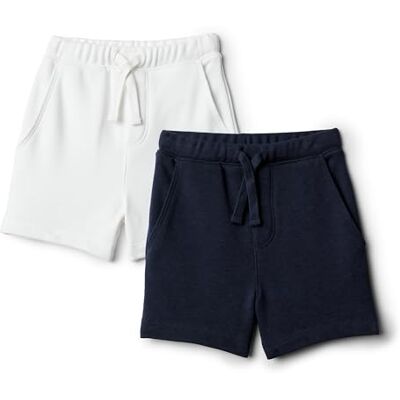 Amazon Essentials x Sofia Grainge Baby Jungen Shorts aus French Terry mit Gummizug, 2er-Pack, Marineblau/Weiß, 18 Monate Amazon Essentials x Sofia Grainge Baby Jungen Shorts aus French Terry mit Gummizug, 2er-Pack, Marineblau/Weiß, 18 Monate