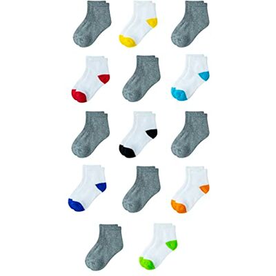 Amazon Essentials Unisex Kinder Knöchelsocken aus Baumwolle, 14 Paar, Weiß/Grau, L (8-12 Jahre) Amazon Essentials Unisex Kinder Knöchelsocken aus Baumwolle, 14 Paar, Weiß/Grau, L (8-12 Jahre)