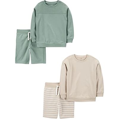Simple Joys by Carter's Jungen 4-Piece French Terry Long-Sleeve Shirts and Shorts Playwear-Sets, Beige Streifen/Flaschengrün, 8 Jahre (4er Pack) Simple Joys by Carter's Jungen 4-Piece French Terry Long-Sleeve Shirts and Shorts Playwear-Sets, Beige Streifen/Flaschengrün, 8 Jahre (4er Pack)