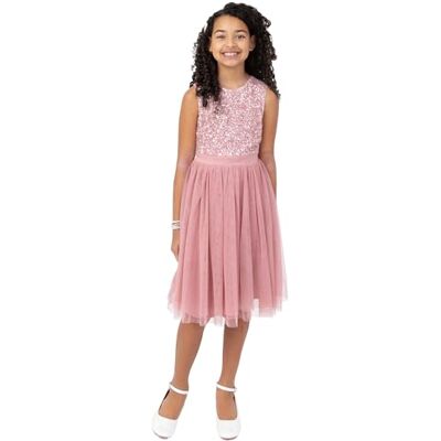 Maya Deluxe Mädchen Paillettenverziertes Hochzeit Und Geburtstag Festlich Mit Bandschleife Brautjungfernkleid Kleid, Vintage Rose, 9-10 Jahre EU Maya Deluxe Mädchen Paillettenverziertes Hochzeit Und Geburtstag Festlich Mit Bandschleife Brautjungfernkleid Kleid, Vintage Rose, 9-10 Jahre EU