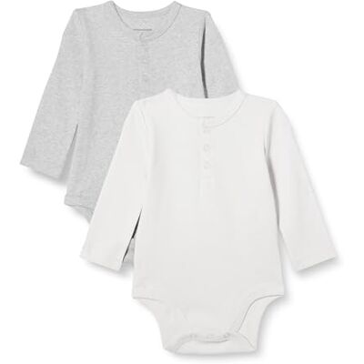 Amazon Essentials Unisex Babies' Henley Bodys mit langen Ärmeln, 2er-Pack, Elfenbein/Hellgrau Meliert, 18 Monate Amazon Essentials Unisex Babies' Henley Bodys mit langen Ärmeln, 2er-Pack, Elfenbein/Hellgrau Meliert, 18 Monate