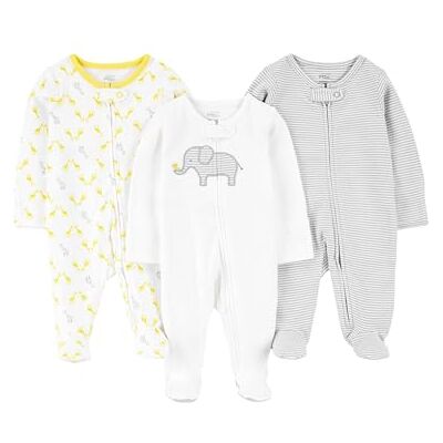Simple Joys by Carter's Unisex Baby 3-Pack Neutral Sleep and Play Kleinkind-Schlafanzüge, Hellgrau Ministreifen/Weiß Elefant/Giraffe, 3-6 Monate (3er Pack) Simple Joys by Carter's Unisex Baby 3-Pack Neutral Sleep and Play Kleinkind-Schlafanzüge, Hellgrau Ministreifen/Weiß Elefant/Giraffe, 3-6 Monate (3er Pack)