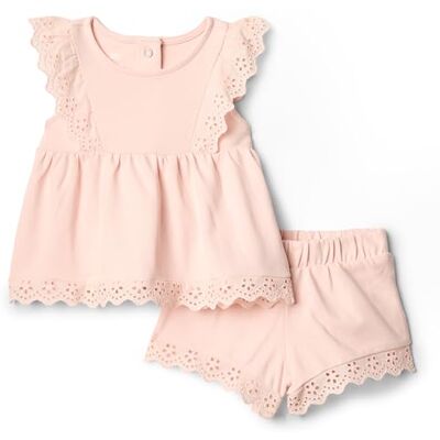Amazon Essentials x Sofia Grainge Baby Mädchen Spielset aus Baumwoll-Top mit Lochstickerei und Shorts, Hellrosa, 4 Jahre Amazon Essentials x Sofia Grainge Baby Mädchen Spielset aus Baumwoll-Top mit Lochstickerei und Shorts, Hellrosa, 4 Jahre