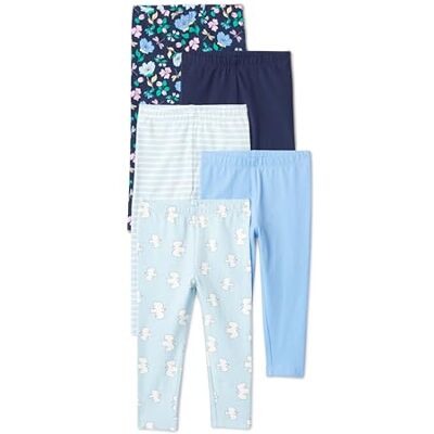 Amazon Essentials Mädchen Leggings, Blau/Floral/French Stripe, 4 Jahre Amazon Essentials Mädchen Leggings, Blau/Floral/French Stripe, 4 Jahre