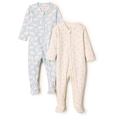 Amazon Essentials x Sofia Grainge Unisex Baby Schlafanzug aus Baumwolle und Füßen, 2er-Pack, Blau Kaninchen Bär, 0 Monate Amazon Essentials x Sofia Grainge Unisex Baby Schlafanzug aus Baumwolle und Füßen, 2er-Pack, Blau Kaninchen Bär, 0 Monate