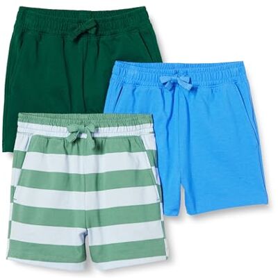 Amazon Essentials Jungen Shorts aus Baumwolljersey, 3er-Pack, Dunkelgrün/Kräftiges Blau/Rugby-streifen, 10 Jahre Amazon Essentials Jungen Shorts aus Baumwolljersey, 3er-Pack, Dunkelgrün/Kräftiges Blau/Rugby-streifen, 10 Jahre