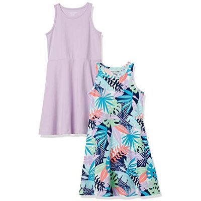 Amazon Essentials Mädchen Strickkleid, ärmellos, Tank-Spielkleid, 2er-Pack, Lila/Tropisch, XX-Large Amazon Essentials Mädchen Strickkleid, ärmellos, Tank-Spielkleid, 2er-Pack, Lila/Tropisch, XX-Large