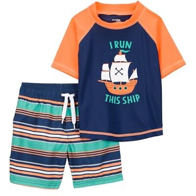 Simple Joys by Carter's Baby Jungen Swimsuit Trunk and Rashguard Rash-Guard-Set, Marineblau Orange Schiffe/Weiß Streifen, 3 Jahre Simple Joys by Carter's Baby Jungen Swimsuit Trunk and Rashguard Rash-Guard-Set, Marineblau Orange Schiffe/Weiß Streifen, 3 Jahre