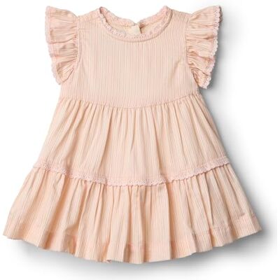 Amazon Essentials x Sofia Grainge Baby Mädchen Lässiges Kleid aus gewebtem Baumwollsatin im Fit-and-Flare-Schnitt, Pfirsich Klassischer Streifen, 3 Jahre Amazon Essentials x Sofia Grainge Baby Mädchen Lässiges Kleid aus gewebtem Baumwollsatin im Fit-and-Flare-Schnitt, Pfirsich Klassischer Streifen, 3 Jahre