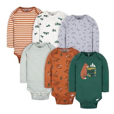 Gerber Baby-Jungen 6er-Pack langärmlige Onesies-Bodys, Fuchs, 3–6 Monate Gerber Baby-Jungen 6er-Pack langärmlige Onesies-Bodys, Fuchs, 3–6 Monate