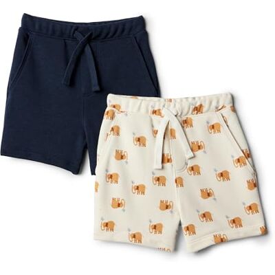 Amazon Essentials x Sofia Grainge Baby Jungen Shorts aus French Terry mit Gummizug, 2er-Pack, Elefanten/Marineblau, 18 Monate Amazon Essentials x Sofia Grainge Baby Jungen Shorts aus French Terry mit Gummizug, 2er-Pack, Elefanten/Marineblau, 18 Monate