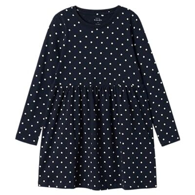 NAME IT Mädchen Nmfvivia Dress Noos Kleid, Dark Sapphire/AOP:dots AOP In Bright White, 122-128 EU NAME IT Mädchen Nmfvivia Dress Noos Kleid, Dark Sapphire/AOP:dots AOP In Bright White, 122-128 EU