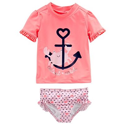 Simple Joys by Carter's Mädchen 2-teilige gemischte Rashguard-Sets, Lachsrosa Krabbe/Rosa Ankermuster, 2 Jahre Simple Joys by Carter's Mädchen 2-teilige gemischte Rashguard-Sets, Lachsrosa Krabbe/Rosa Ankermuster, 2 Jahre