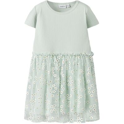 NAME IT Mädchen Nmffloral Ss Dress, Pale Aqua, 116 cm NAME IT Mädchen Nmffloral Ss Dress, Pale Aqua, 116 cm