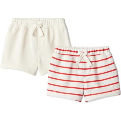 Amazon Essentials x Sofia Grainge Baby Jungen Shorts aus French Terry mit Gummizug, 2er-Pack, Petit Soleil/Uneven Stripe, 12 Monate Amazon Essentials x Sofia Grainge Baby Jungen Shorts aus French Terry mit Gummizug, 2er-Pack, Petit Soleil/Uneven Stripe, 12 Monate