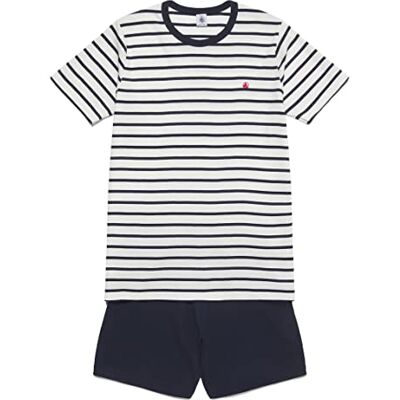 Petit Bateau Jungen Pyjacourt, Weiss Marshmallow / Blau Smoking, 18 Jahre Petit Bateau Jungen Pyjacourt, Weiss Marshmallow / Blau Smoking, 18 Jahre