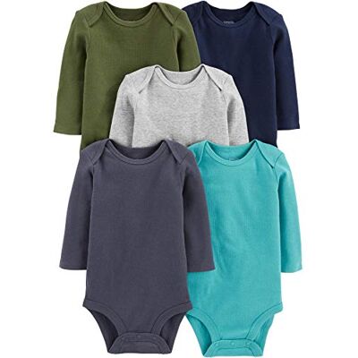 Simple Joys by Carter's Unisex Baby Long-Sleeve Bodysuit Pack of 5 Body, Blau/Grau Meliert/Marineblau/Olivgrün/Verwaschenes Marineblau, 0-3 Monate (5er Pack) Simple Joys by Carter's Unisex Baby Long-Sleeve Bodysuit Pack of 5 Body, Blau/Grau Meliert/Marineblau/Olivgrün/Verwaschenes Marineblau, 0-3 Monate (5er Pack)