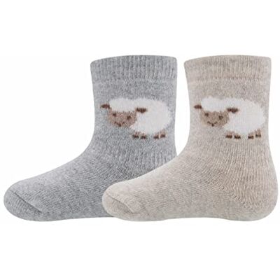 EWERS 2er-Pack Schaf-Socken für Kinder, 2 Paar Kindersocken mit Schäfchen-Motiv, Bio-Baumwolle, GOTS zertifiziert, MADE IN EUROPE, Beige/Grau, Größe 16-17 EWERS 2er-Pack Schaf-Socken für Kinder, 2 Paar Kindersocken mit Schäfchen-Motiv, Bio-Baumwolle, GOTS zertifiziert, MADE IN EUROPE, Beige/Grau, Größe 16-17