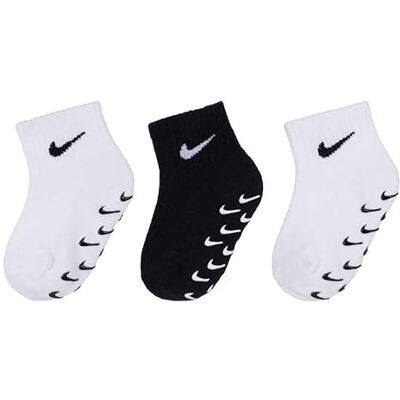 NIKE Unisex Baby 3pk Gripper Qtr Socken, Weiß, 6-12 Monate EU NIKE Unisex Baby 3pk Gripper Qtr Socken, Weiß, 6-12 Monate EU