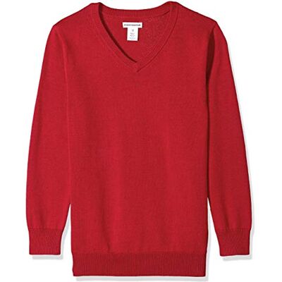 Amazon Essentials Jungen Uniform Baumwolle V-Ausschnitt Pullover Red Heather, Large Amazon Essentials Jungen Uniform Baumwolle V-Ausschnitt Pullover Red Heather, Large