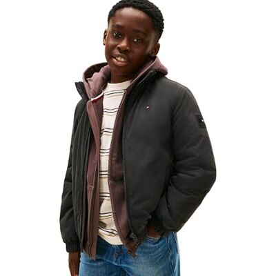 Tommy Hilfiger Jungen Übergangsjacke Padded mit Kapuze, Schwarz (Black), 12 Jahre Tommy Hilfiger Jungen Übergangsjacke Padded mit Kapuze, Schwarz (Black), 12 Jahre
