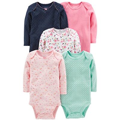 Simple Joys by Carter's Unisex Baby 5-Pack Long-Sleeve Bodysuit Body, Marineblau Punkte/Minzgrün/Rosa/Floral/Schmetterlinge, 6-9 Monate (5er Pack) Simple Joys by Carter's Unisex Baby 5-Pack Long-Sleeve Bodysuit Body, Marineblau Punkte/Minzgrün/Rosa/Floral/Schmetterlinge, 6-9 Monate (5er Pack)