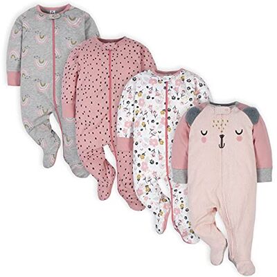 Gerber Baby-Mädchen-4er-Pack Sleep'N Play Strampler und Kleinkind-Schlafanzüge, Bärenrosa, 0–3 Monate Gerber Baby-Mädchen-4er-Pack Sleep'N Play Strampler und Kleinkind-Schlafanzüge, Bärenrosa, 0–3 Monate