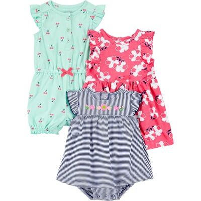 Simple Joys by Carter's Strampler, Sonnenanzug, Kleid, für Babys, Mädchen, 3er-Pack ,Mint Cherries/Navy Stripe/Pink Floral ,0-3 Months Simple Joys by Carter's Strampler, Sonnenanzug, Kleid, für Babys, Mädchen, 3er-Pack ,Mint Cherries/Navy Stripe/Pink Floral ,0-3 Months